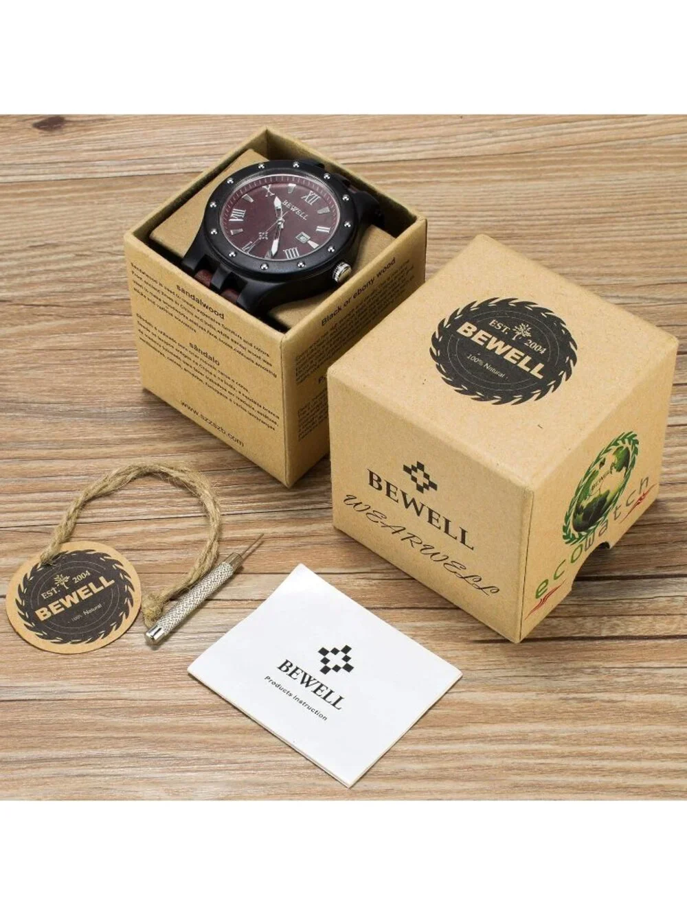 Men's Black Red Handmade Date Display Analog Quartz Luminous Wrist Wooden Watch